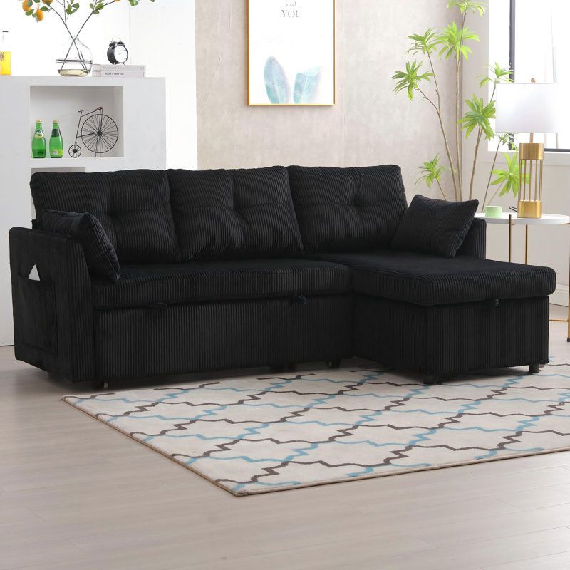 Amiera 4 Seater Sofa Bed, Black Velvet