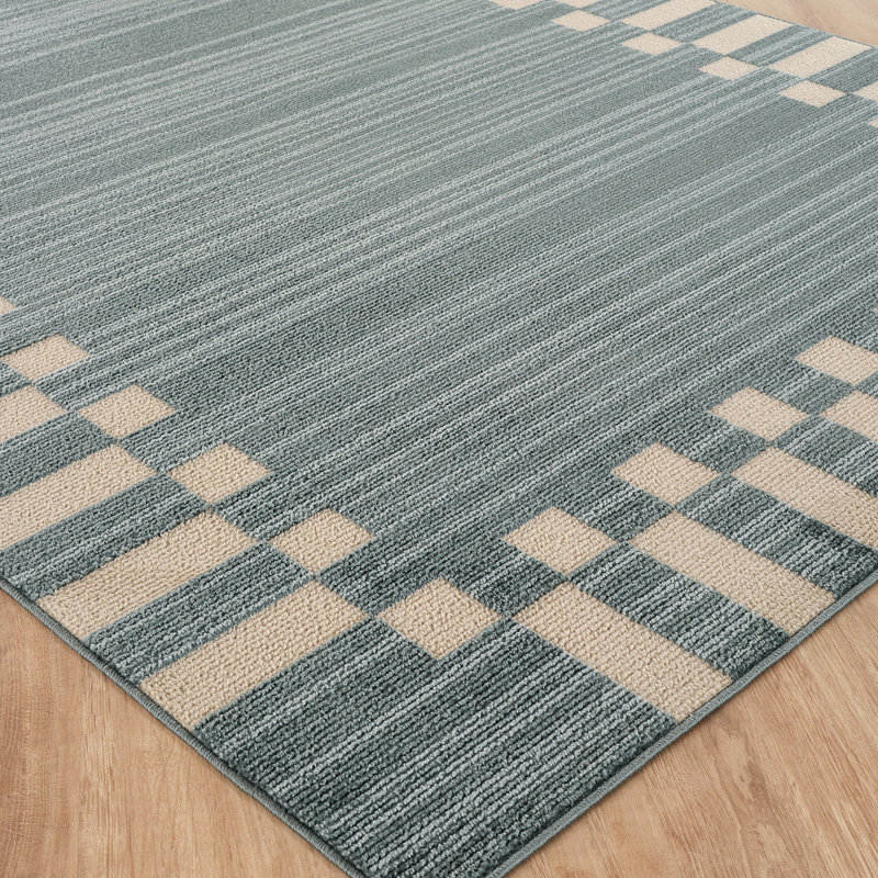 Fifth Avenue Check Border Rug, Blue,Off-White, Rectangle 200 x 275 cm