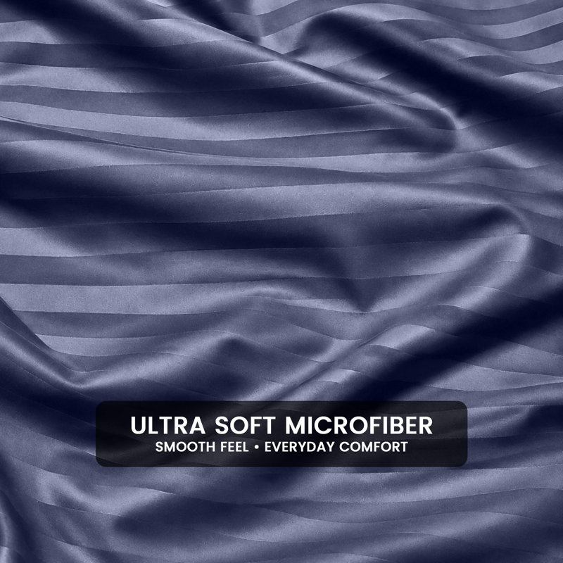 Imperial Homeware London Microfiber Striped Duvet Cover Set with Pillowcases Included, Washed Blue