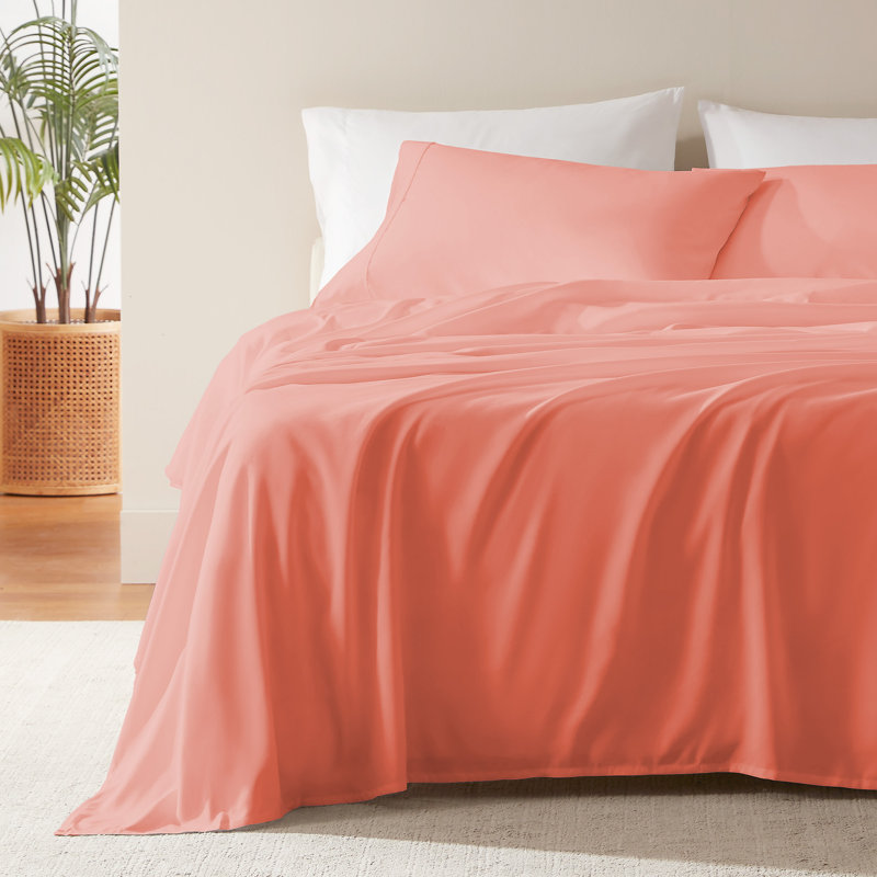 Ensemble de draps en microfibre rafraîchissant Nanotex avec poches profondes, Corail