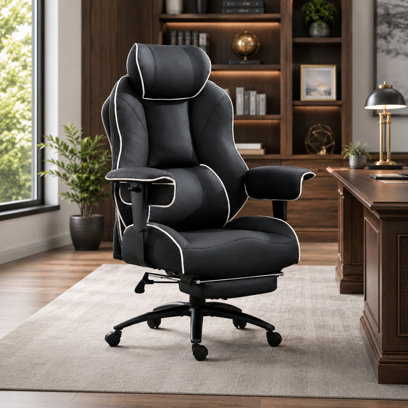 Big & Tall Ergonomic Executive Office Chair with Footrest, High Back Reclining Desk Chair, Adjustable Lumbar Support,Black PU Leather Computer Chair, 400 lbs Capacity