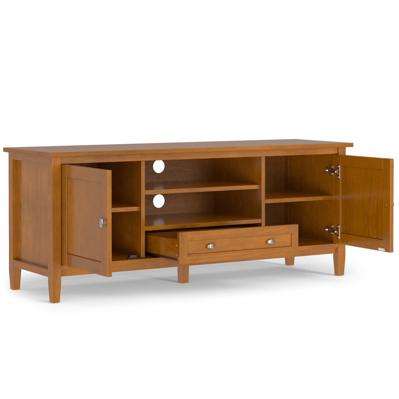 Light Golden Brown Solid Wood 60" TV Media Stand with Cabinets