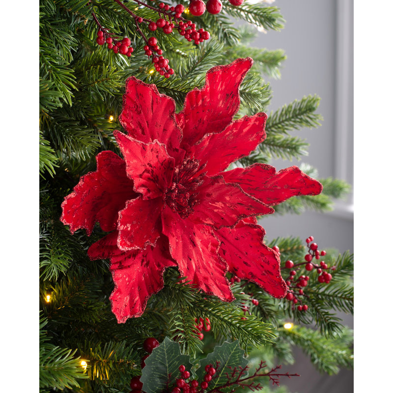 Fabric Poinsettia Arrangement, 40cm H x 30cm W x 30cm D, Red