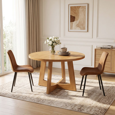 Modern Round Dining Table Set with Upholstered Dining Chairs, 43.3" Farmhouse Dining Table and Leather Side Chairs for Kitchen Dining Room