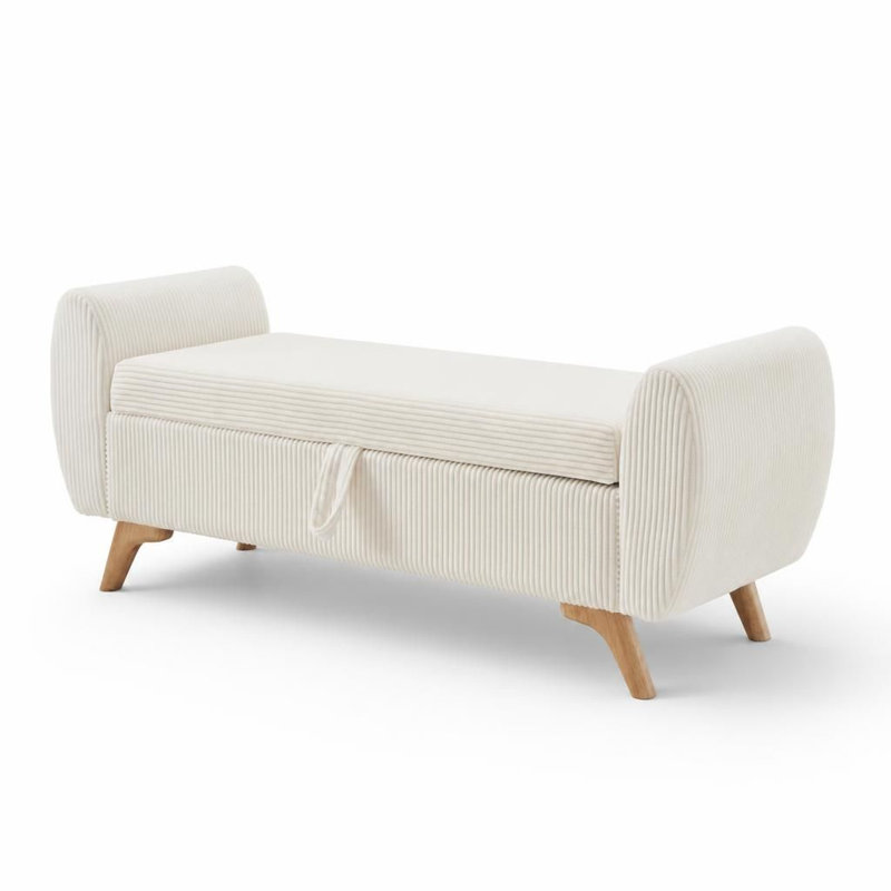 Corduroy Upholstered Bench, Beige, Beige