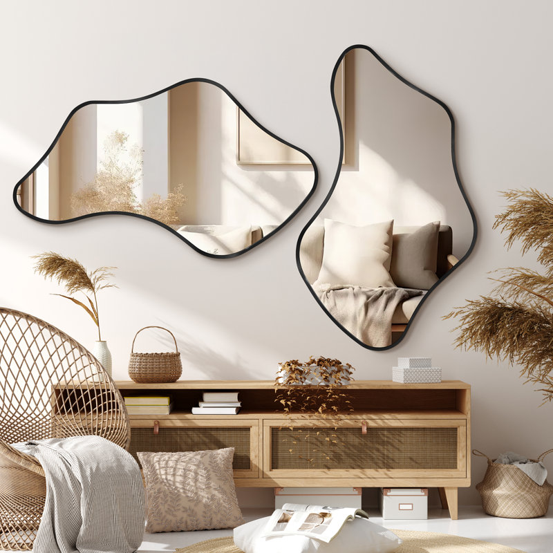 Aluminium Asymmetrical Mirror, Black, 90 cm H x 50 cm W
