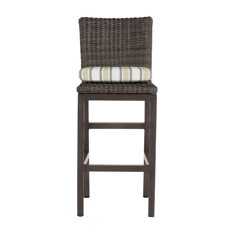Rustic 30.5" Patio Bar Stool with Cushion, Slate Gray, Linen Forest, No Welt