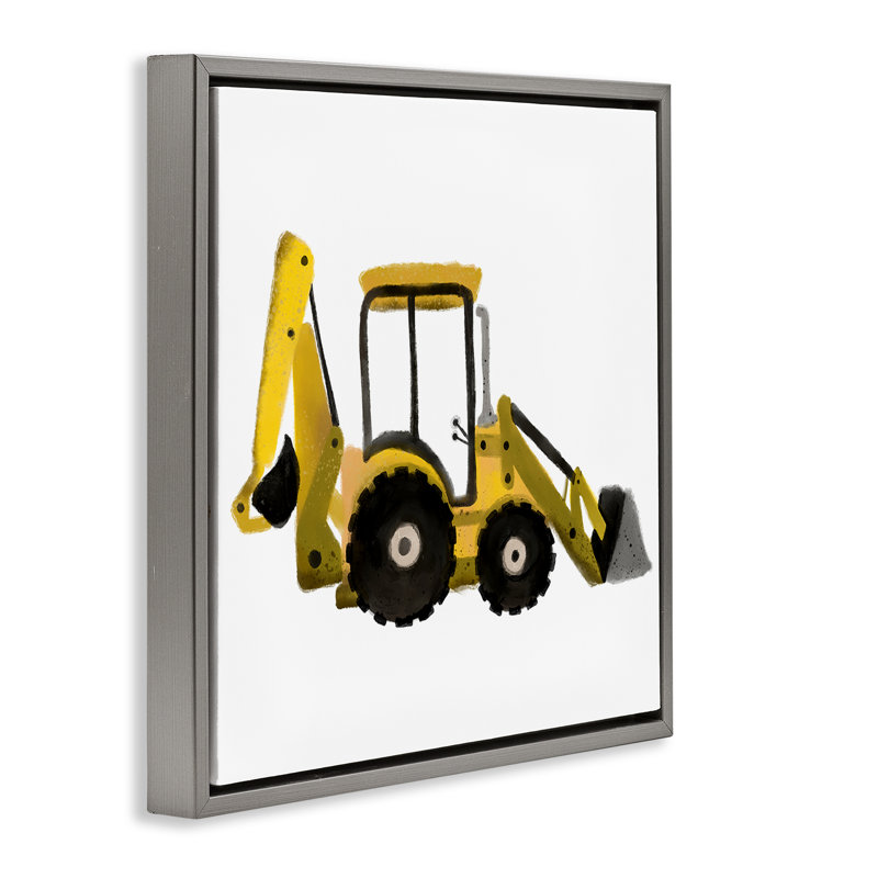 «Yellow Simple Bulldozer», encadrée par Elizabeth Medley, Cadre flottant gris lustré, H 18 po x l 18 po