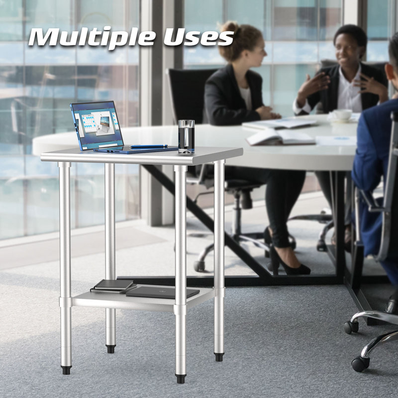 Table en acier inoxydable 30 po x 30 po avec roulettes et pieds de rechange