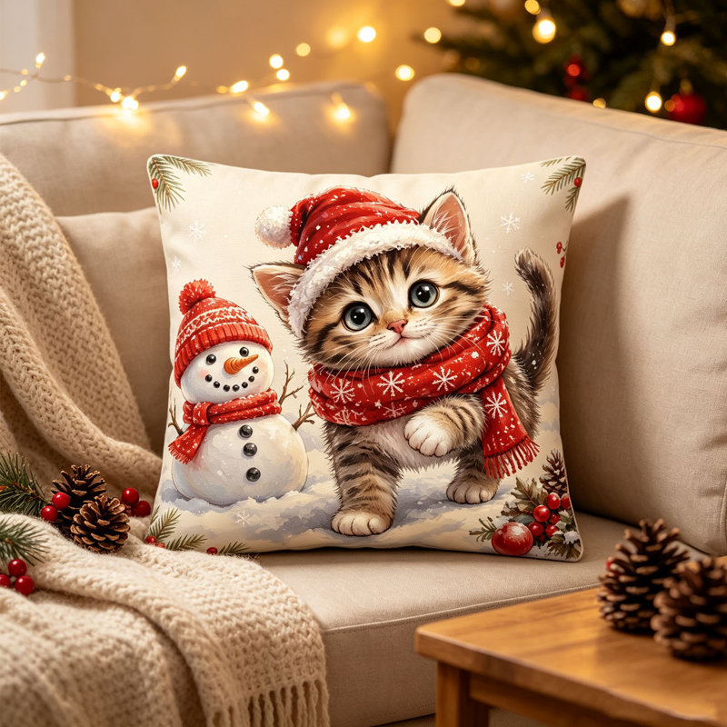 Housse de coussin de Noël en fibre de polyester 45 x 45 cm