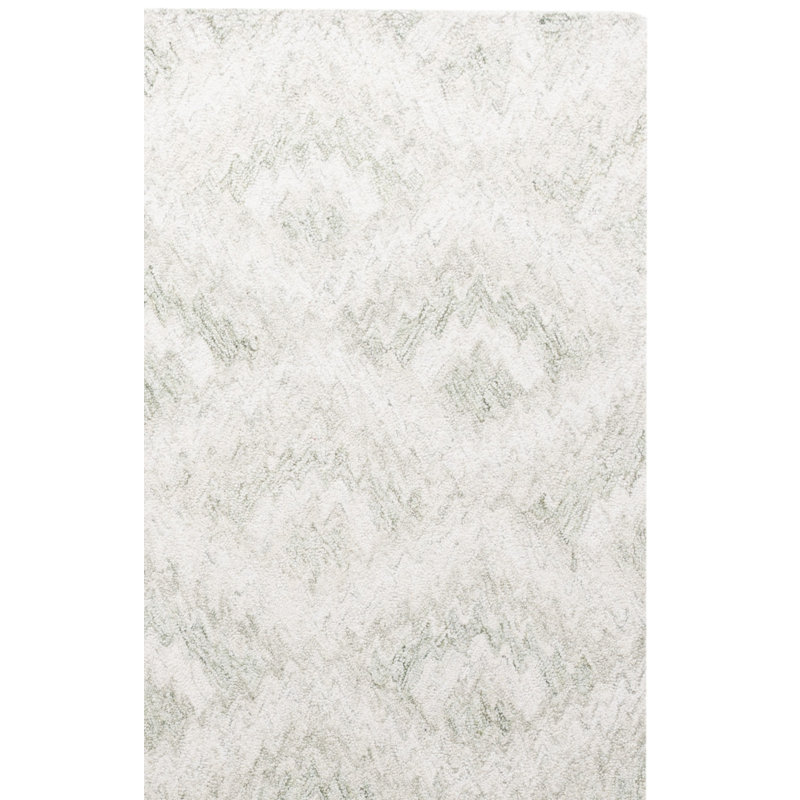 Larkyn Ebony Hand Tufted Wool/Cotton Geometric Rug in Ivory/Light Green, Rectangle 4' x 6'