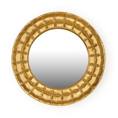 Hammered Round Wall Mirror Modern Metal Frame Home Decor Accent 33"H