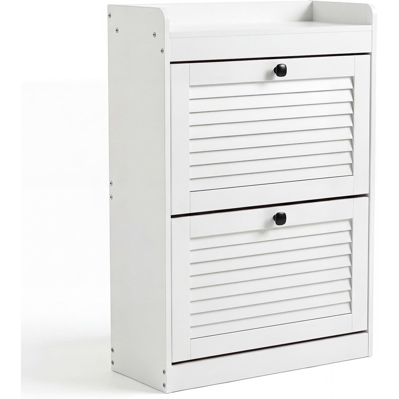 Meuble à chaussures en bois avec 2 tiroirs rabattables, Blanc