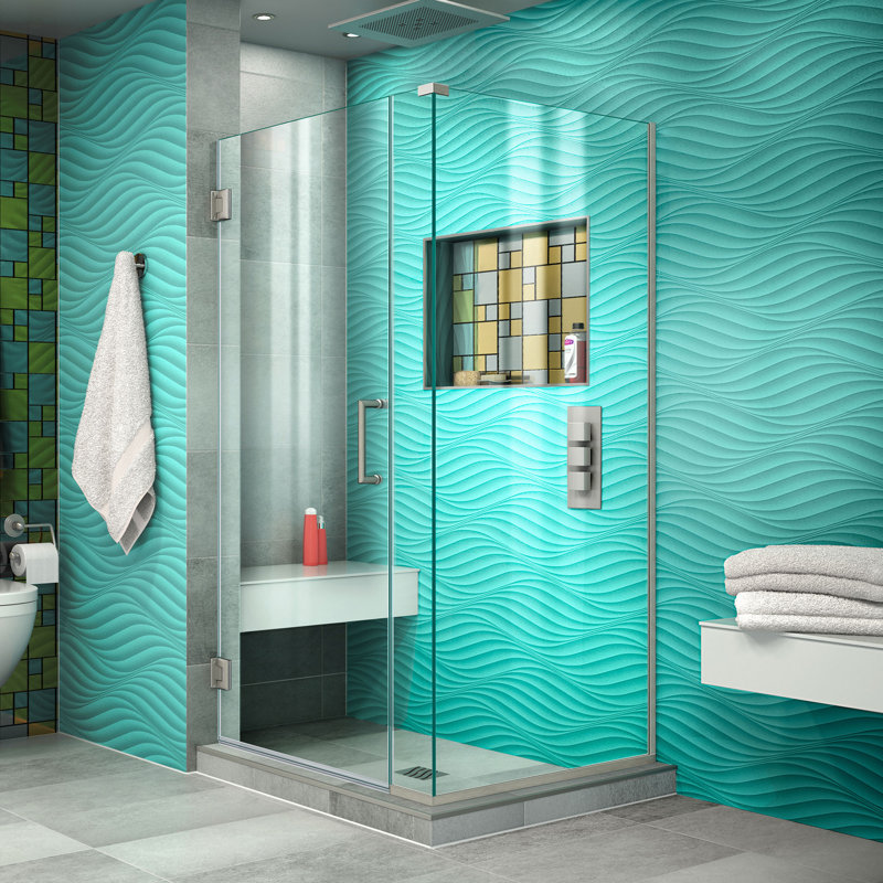 Unidoor Plus 31.5" W x 30.375" D x 72" H Frameless Pivot Rectangle Shower Enclosure with Fixed Panel, Brushed Nickel