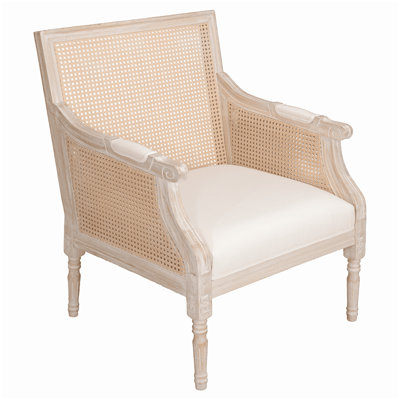 French Countryside 26.8" W x 24" D x 34.6" H Solid Rubberwood Rattan Accent Armchair
