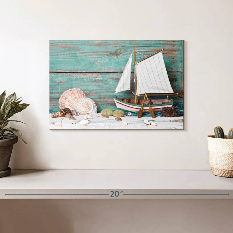 Sailboat and seashells Aletra, H 8 po x l 12 po