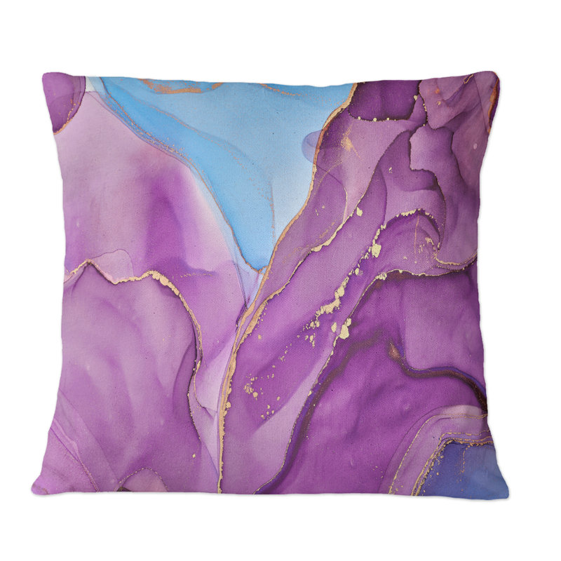 Coussin rose et mauve à motif abstrait liquide Art II, 18 po x 18 po
