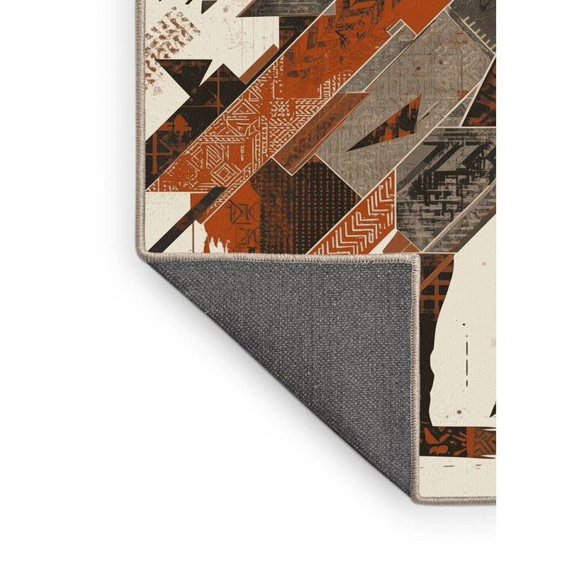 Tapis beige moelleux moelleux et moelleux à motif abstrait industriel, 5 x 8
