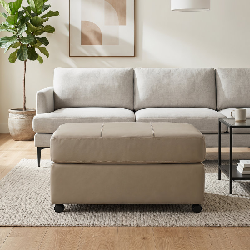 Latitude Run® Caro Leather Upholstered Ottoman, Beige