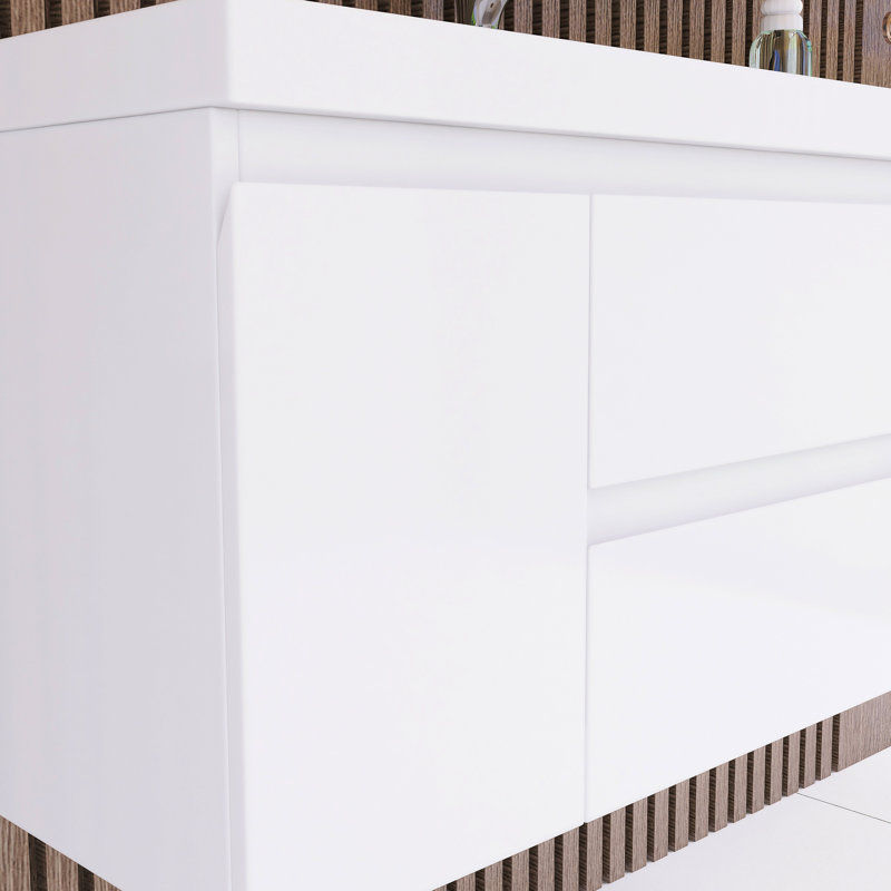 Meuble-lavabo simple 48 po avec plateau en résine Orinate, Blanc