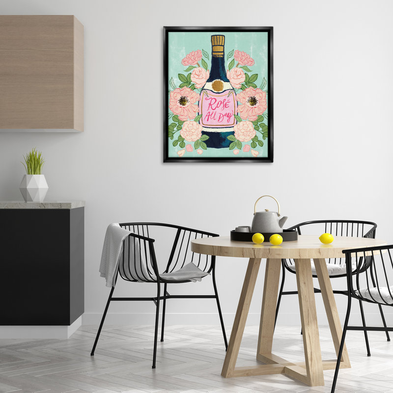  «Rose All Day Champagne», art mural encadré flottant par Joy Ting, H 31 po x l 25 po, Cadre flottant noir de jais