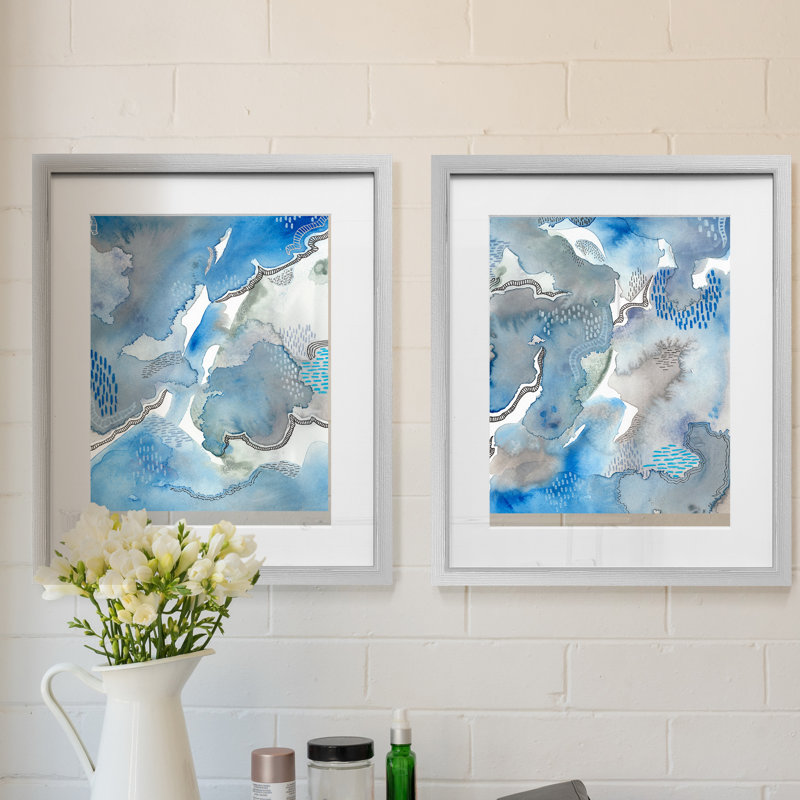 "Subtile blues I", ensemble de 2 reproductions d’art graphique encadrées sur papier