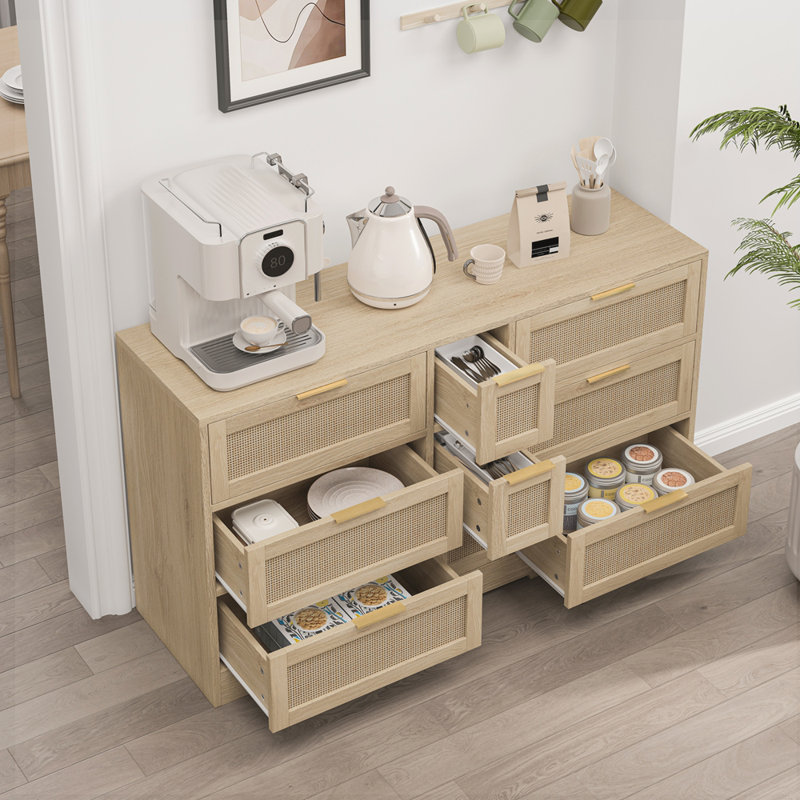 Rattan Locker With Drawers Console Table, Natural