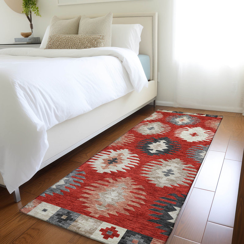 Premium Machine Washable Prisco Red Rug, Runner 2'3" x 7'6"