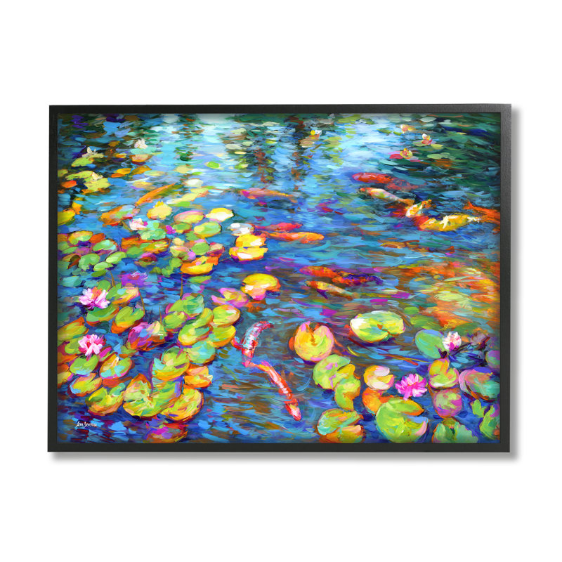 Poisson koi et nénuphars par Leon Devenice, H 16 po x l 20 po x P 1,5 po