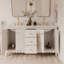 Meuble-lavabo à double cuve festonné 60 po - blanc - avec plateau - boutons dorés-1868364698