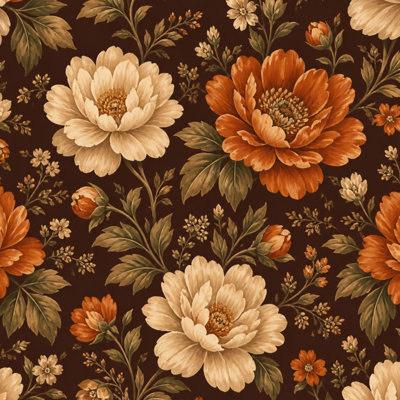 Papier peint adhésif vintage à motifs floraux orange et crème, brun foncé, amovible et autocollant, pour chambre, cuisine et placards, 61 cm x 300 cm