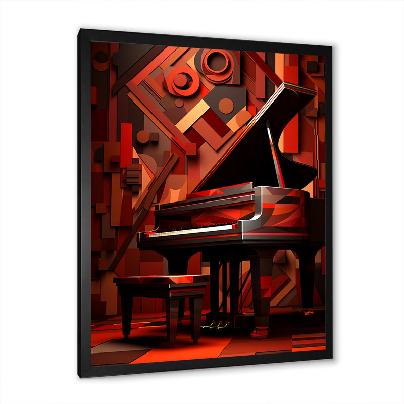 «Red Grand Piano Cubist Concerto I», reproduction sur toile, Cadre simple noir, H 32 po x l 24 po x P 1 po