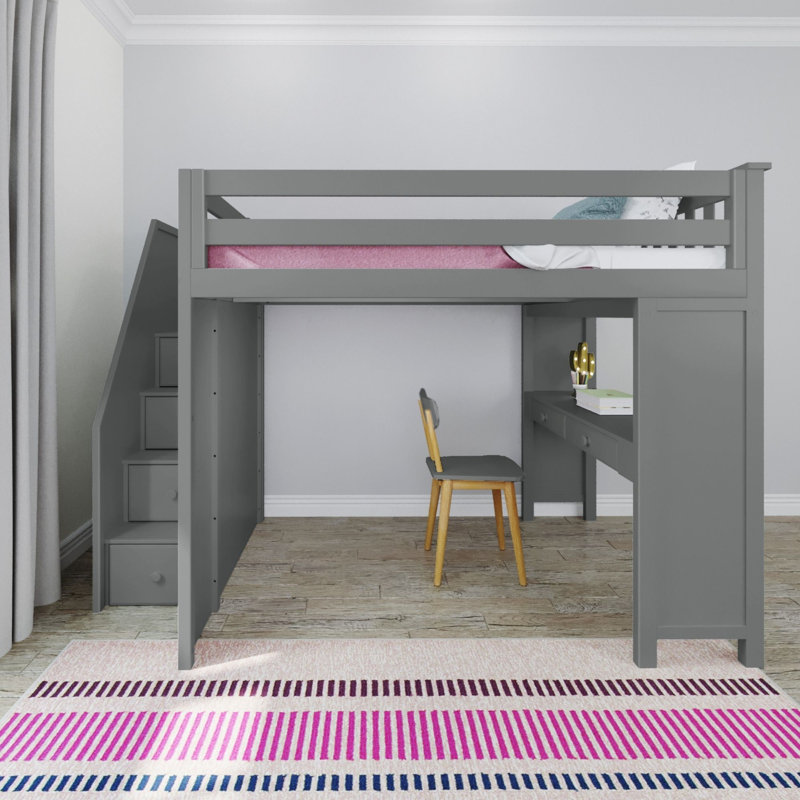 Lennon Kids Full Loft Bed with Drawers, Gray