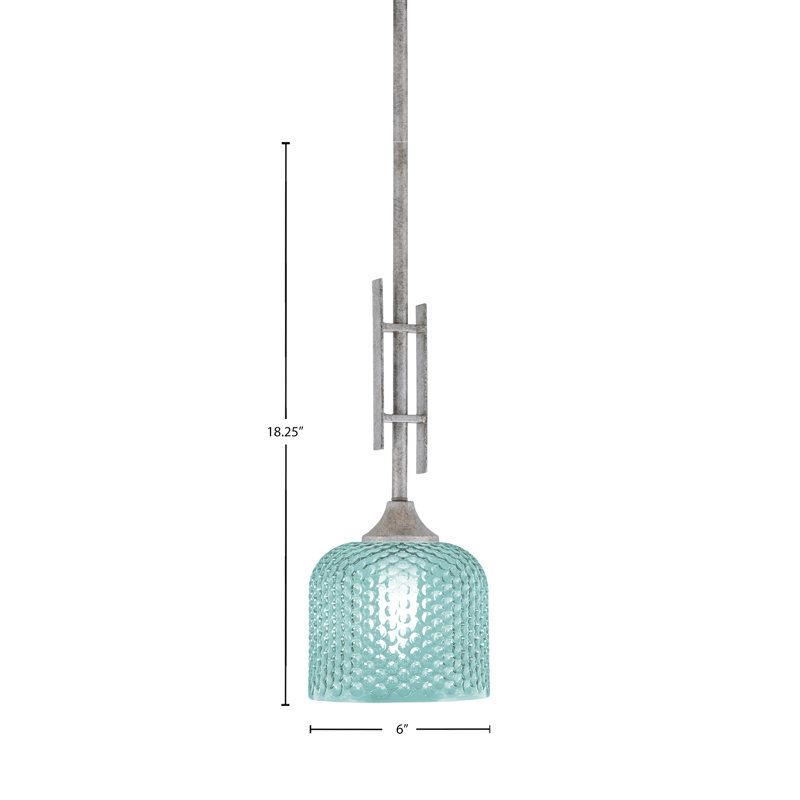 Mini-luminaire suspendu suspendu Uptowne avec finition en verre vieilli de 6 po, Turquoise
