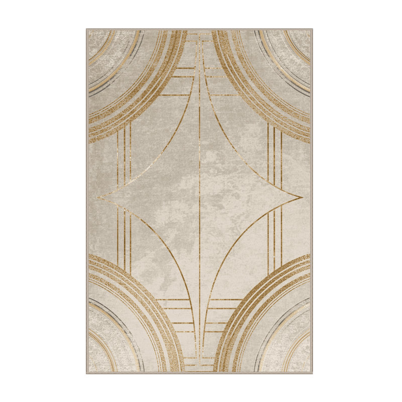 Soft Plush Etzel New Years Modern & Contemporary Abstract Area Rug in Beige – Beige Binding, 2x4