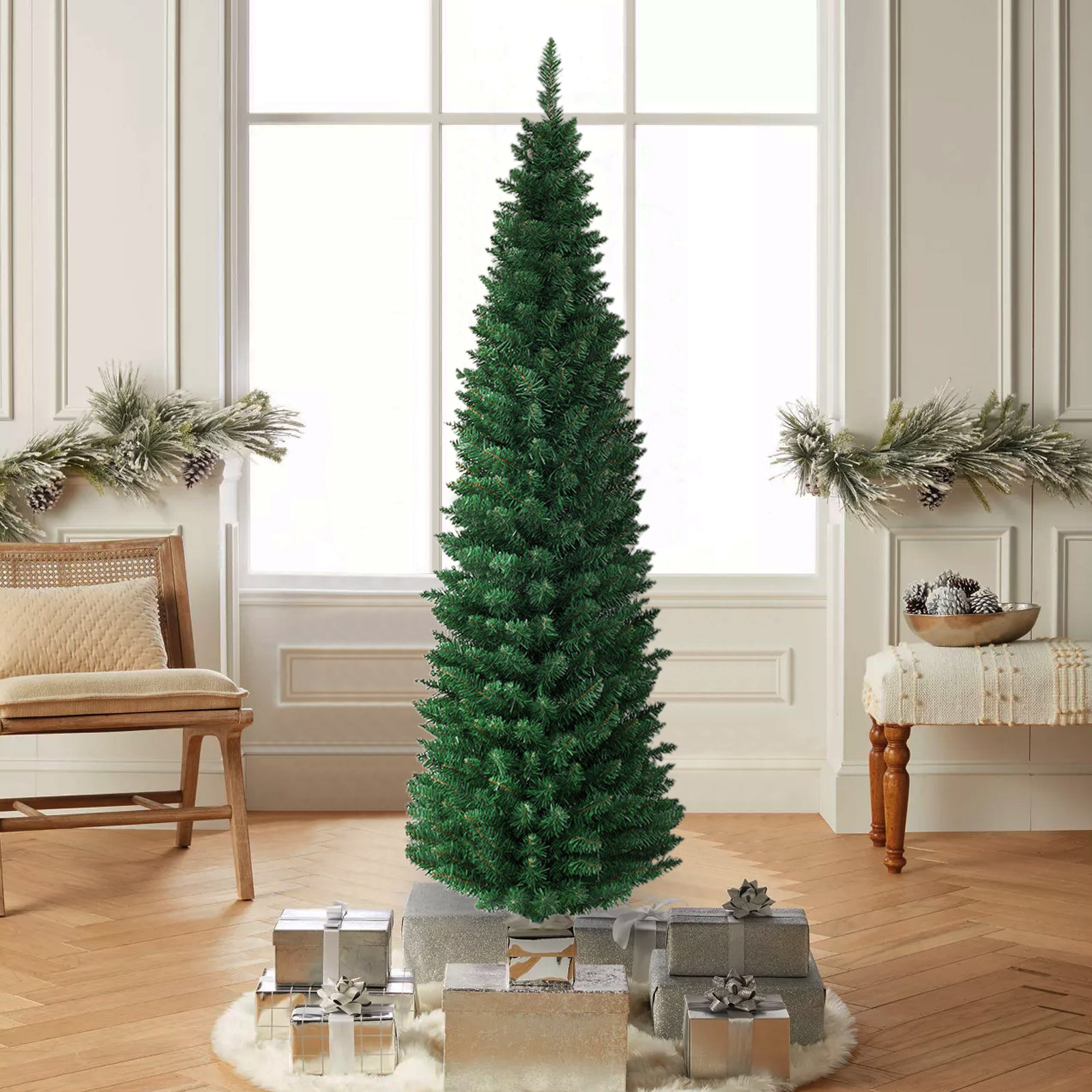 The Holiday Aisle® Slender Green Pine Christmas Tree & Reviews | Wayfair