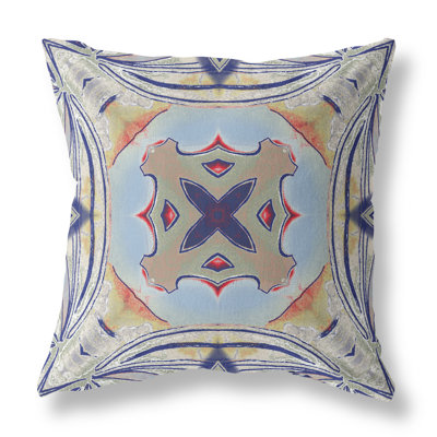 Pastel Floral Squares Broadcloth Indoor Outdoor Zippered Pillow Sky Blue Indigo Muted Peach