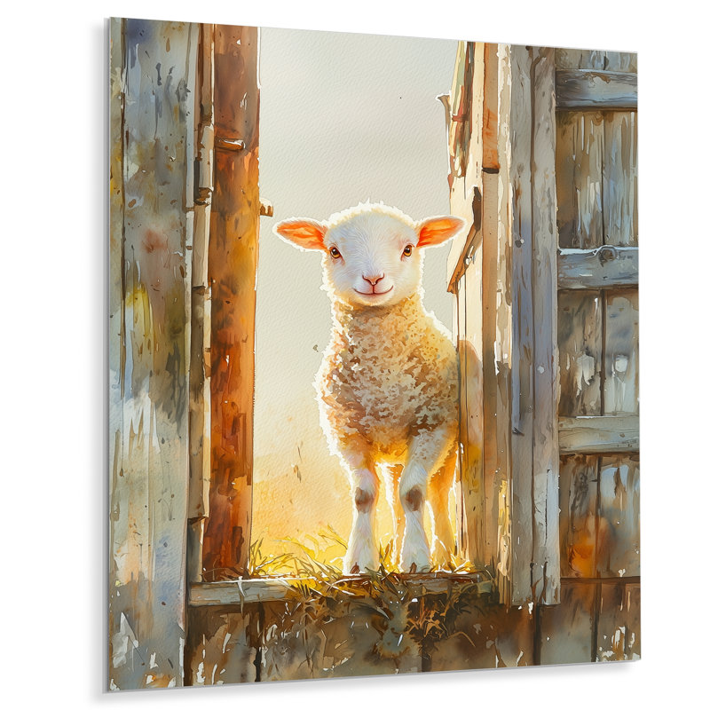 Photo de portrait de mouton à la grange - reproduction d'art moderne en métal, décoration murale en métal mouton