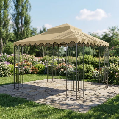 Replacement Canopy Top Only for 10x10 Foot Outdoor Patio Gazebo, Double-Tiered Design with Wavy Border, Tan Color, Frame Not Included