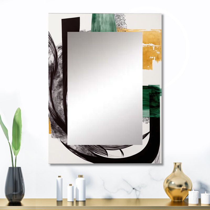 Art déco moderne vert VI - miroir mural transitionnel, miroir décoratif moderne, art imprimé en métal, 32 po x 24 po