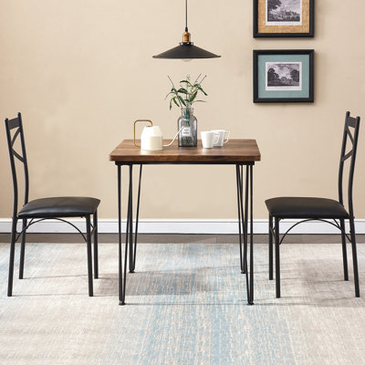 Ensemble de table de salle à manger pour 2 personnes, table de cuisine en bois avec chaises rembourrées pour salle à manger et petits espaces, brun rustique 