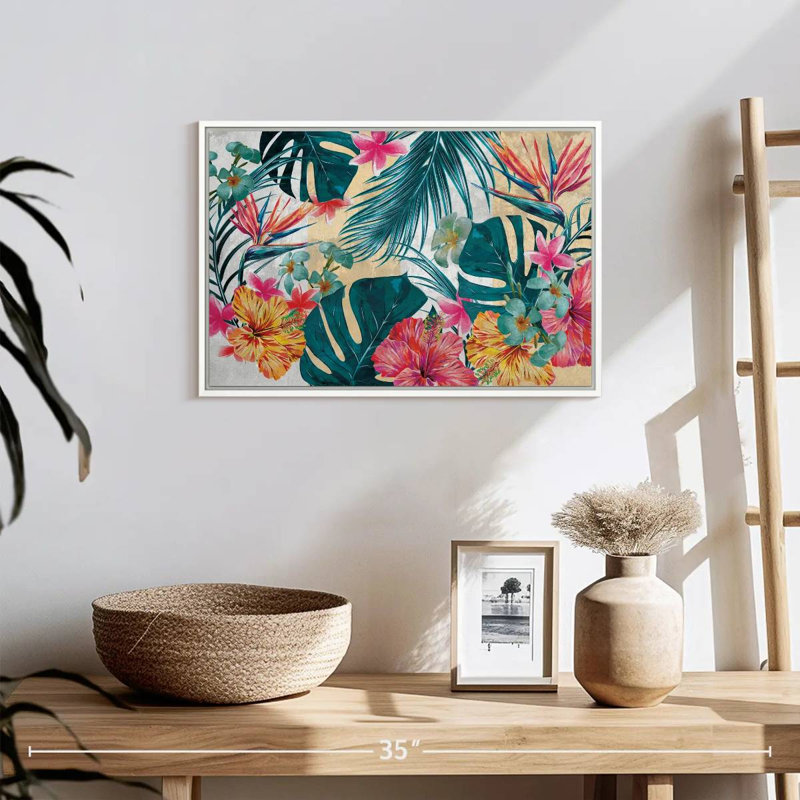 Flore tropicale, 19 po x 13 po, Cadre flottant blanc