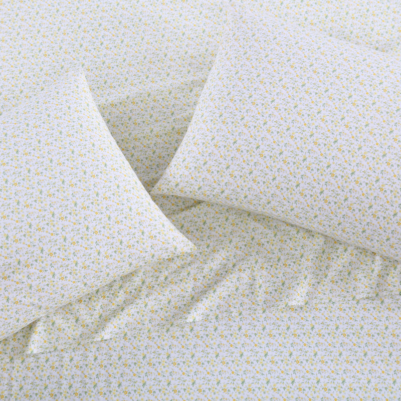 Twin White Cotton Percale Printed Sheet Set