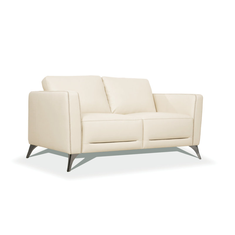 Dossett 59" Genuine Leather Square Arm Loveseat, Cream Genuine Leather
