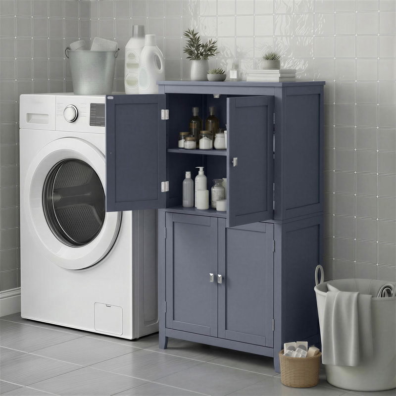 Armoire de rangement au sol à 4 portes de 43,5 po avec tablettes réglables Arhavi, Ardoise / argent