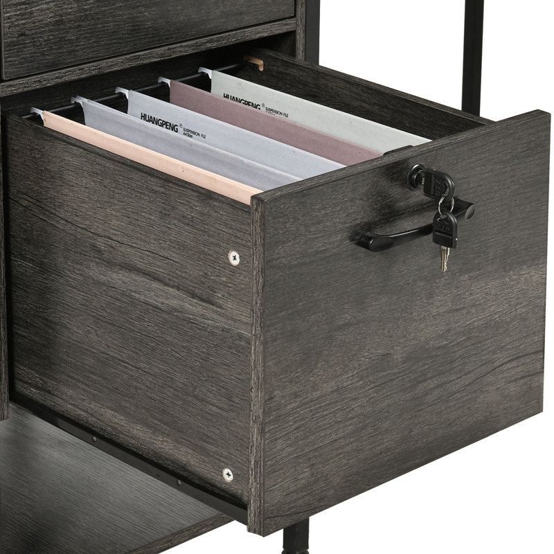 Computer Desk with Hutch & LED Lights, Gray/Black