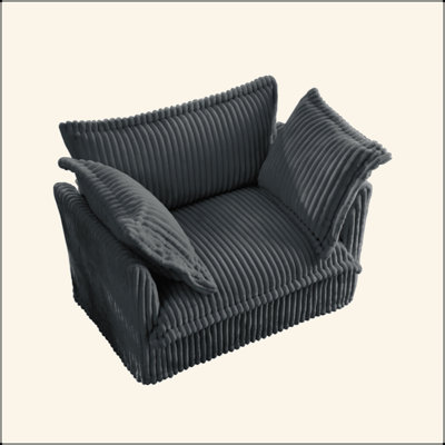 Fauteuil à revêtement antidérapant avec 1 grand coussin de dossier et 2 coussins décoratifs, un canapé profond et confortable, plusieurs coussins moelleux, tissu velours côtelé