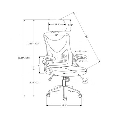 Chaise de bureau, hauteur réglable, ergonomique, pivotante, travail, métal noir, filet noir, contemporaine, moderne