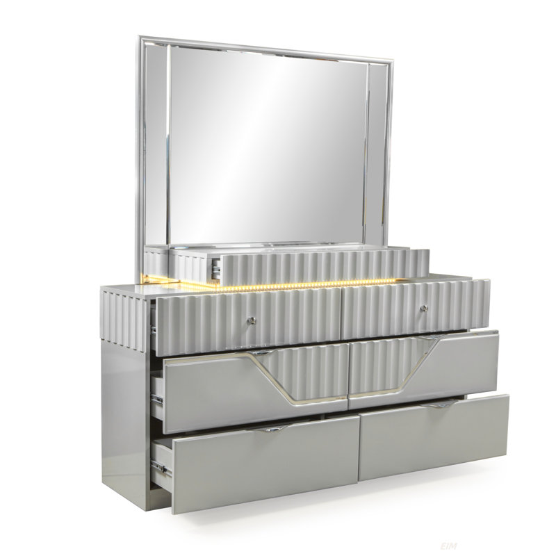 Modern Style 6- Drawer Dresser Made With Wood In Grey (Dresser)