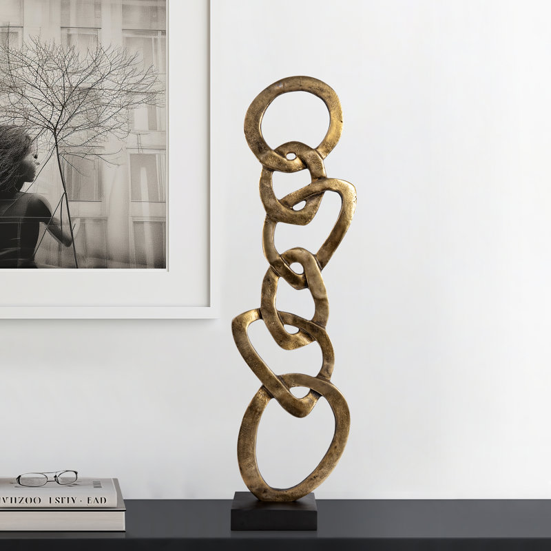 Decorative Object Linked Ring Sculpture for Home Decor - Abstract Metal Figurine Statement Accent Ideal Decoration for Living Room and Console Styling